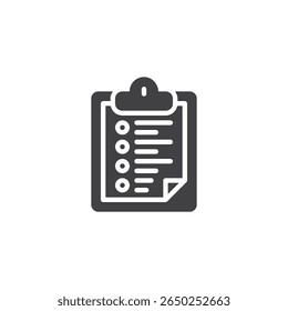 Checklist clipboard solid icon. Glyph vector icon of a board with checkmarks. This icon symbol is great for task tracking and planning sign or symbol use.