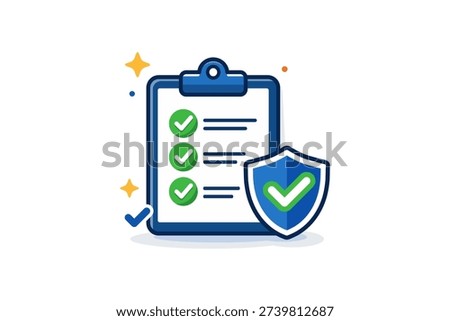 Checklist clipboard symbolizing quality control and approval with clearly marked checkmarks and a small shield icon reinforcing accuracy and