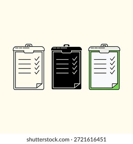 Portapapeles de lista de comprobación con tres estilos diferentes. Educación temática. Tema de negocios. Ilustración vectorial.