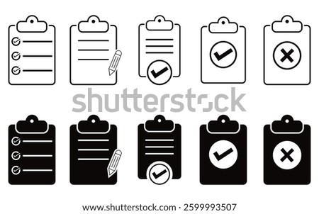 Checklist clipboard vector icon. check list sign outline isolated on white background of vector illustration