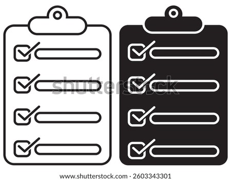 Checklist clipboard vector icon. check list sign outline isolated on white background. 
clip board or pad symbol icon, Checklist symbol. Editable stroke. Isolated, Vector illustration.