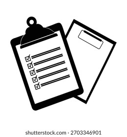 Ícones de lista de verificação de áreas de transferência - lista de tarefas na área de transferência com placa sobressalente, conceito de planejamento de produtividade - conjunto de vetor preto