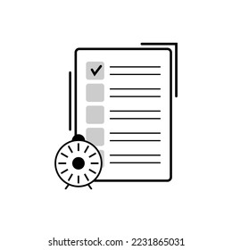 checklist clock icon. Business success. Line drawing. Time clock. Vector illustration. stock image.