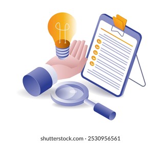Checklist for collecting ideas flat isometric illustration