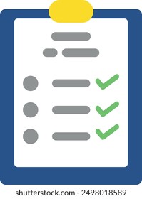 Icono de color de la lista de comprobación. Documento sobre el Portapapeles. Examen de prueba