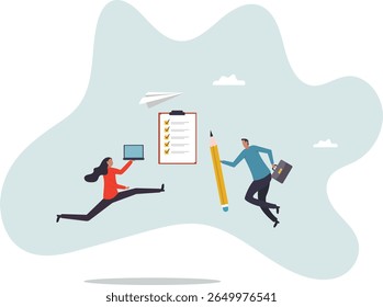 Checklist to complete project task, accomplish work checkmark, todo list clipboard or project status report,business concept.people concept.