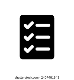 Lista de tareas completadas icono de teclado negro ui. Gestión de proyectos. Diseño de interfaz de usuario. Símbolo de silueta en el espacio blanco. Pictograma sólido para web, móvil. Ilustración vectorial aislada