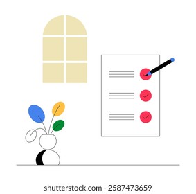 Checklist With Completed Tasks In Flat Vector Illustration Symbolizing Organization, Productivity, And Goal Setting, Isolated On White Background