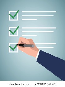 Checklist for completed tasks, project checkbox or achievement list and approval document concept.