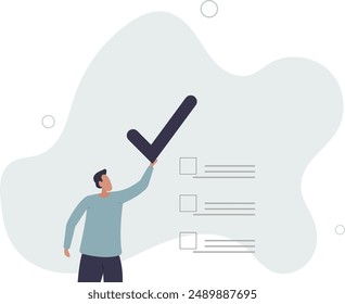 Checklist for completed tasks, project checkbox or achievement list and approval document concept.flat design.illustration with people.