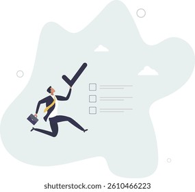 Checklist for completed tasks, project checkbox or achievement list and approval document concept.flat character life .