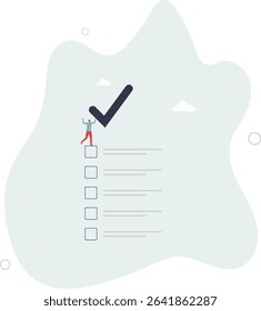 Checklist for completed tasks, project checkbox or achievement list and approval document concept. character life
