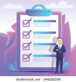 Checklist concept background. Cartoon illustration of checklist vector concept background for web design