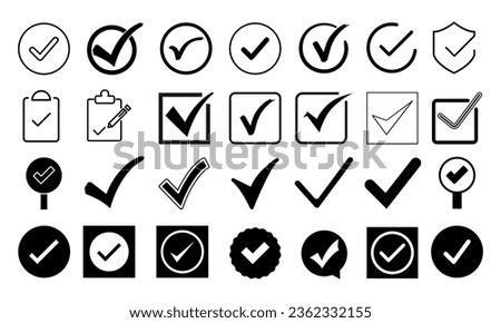 Checklist concept, check mark in white background with copy space set 
