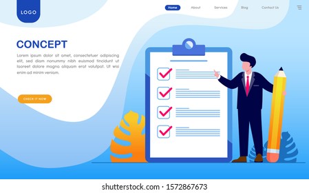 Checklist concept landing page website illustration vector flat design 