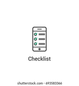 Checklist concept. Vector illustration with phone and checklist