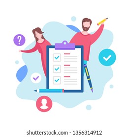 Checklist concept. Vector illustration. Survey, filling form, check list clipboard. Modern flat design graphic elements for websites, web pages, templates, infographics, web banners, etc.