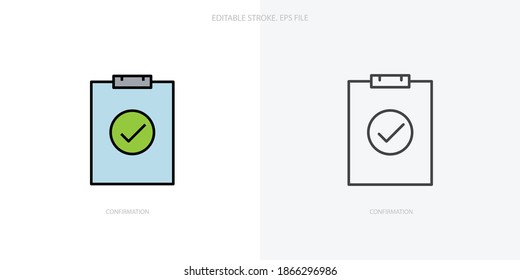 Checklist, confirmation clipboard icon for your website, logo, app, UI, product print. Checklist confirmation concept flat Silhouette vector illustration icon. Editable stroke icons set