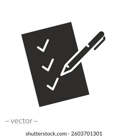 checklist, criteria evaluation icon, flat vector illustration