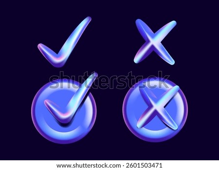 checklist and cross reject icon modern light 3d hologram holo futuristic icon design