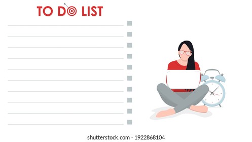 Checklist, diary illustration flat design. Climbing to the top concept. Control management female character. Studying and time management concept, eps 10