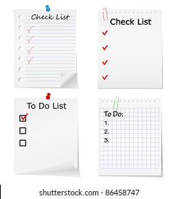 Checklist and To Do list on a paper sheets, vector illustration