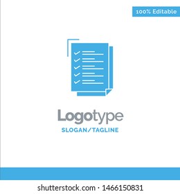 Checklist, To Do List, Work Task, Notepad Blue Solid Logo Template. Place for Tagline. Vector Icon Template background