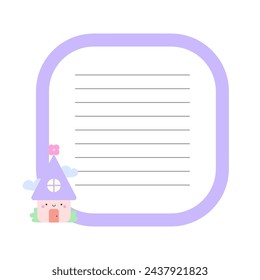 Checklist, to do note, task planner cute design with kawaii house. Cartoon sticker illustration, trendy printable list, memo notes template for scrapbooking, school stationery