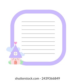 Checklist, to do note, task planner cute design with kawaii house. Cartoon sticker illustration, trendy printable list, memo notes template for scrapbooking, school stationery
