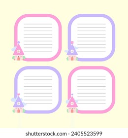 Checklist, to do notes, task planner cute design set with kawaii houses. Cartoon sticker illustration, trendy printable list