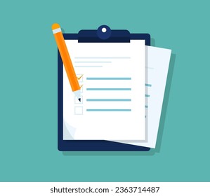 Checklist document. Business office documents with folder in a flat design. Paper document with checklist. Agreement, contract, check, audit document