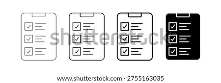 Checklist document with check marks and mobile phone for task management and business planning as icon vector illustration set