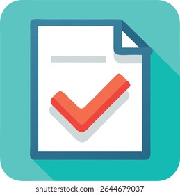 Documento de lista de verificação com ícone de marca de seleção representando tarefas concluídas, aprovação e verificação.