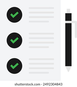 Checklist Document Clipboard Icon Vector Flat Illustration