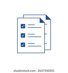 checklist document icon with blue check marks on a white background. Represents tasks, completed items, or organized documentation