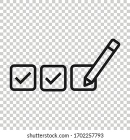 Checklist document icon in flat style. Survey vector illustration on white isolated background. Check mark choice business concept.