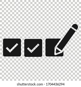 Checklist Document Icon In Flat Style. Survey Vector Illustration On White Isolated Background. Check Mark Choice Business Concept.