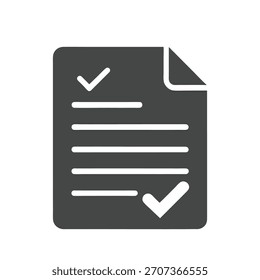 Ilustração do ícone do documento da lista de verificação em preto-e-branco - Símbolo de arte de linha mínima para conclusão de tarefa, organização e produtividade