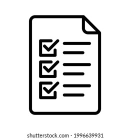 Checklist document icon. Outline style. Isolated on white background.