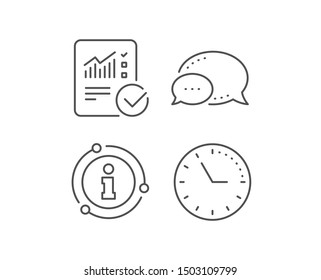 Checklist document line icon. Chat bubble, info sign elements. Analysis Chart or Sales growth report sign. Statistics data symbol. Linear checked calculation outline icon. Information bubble. Vector