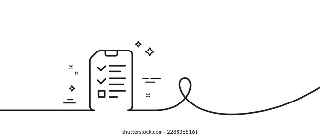 Checklist Document line icon. Continuous one line with curl. Information File sign. Paper page concept symbol. Interview single outline ribbon. Loop curve pattern. Vector