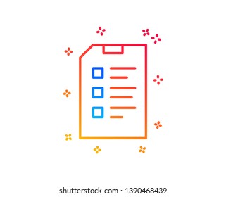 Checklist Document line icon. Information File sign. Paper page concept symbol. Gradient design elements. Linear checklist icon. Random shapes. Vector