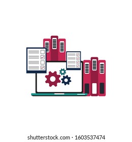 Checklist document on laptop and working desk vector. Cartoon computer with check marks document or to do list with check boxes, concept of survey.