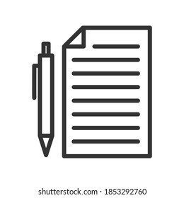 Checklist document with pen outline icon. Vector.