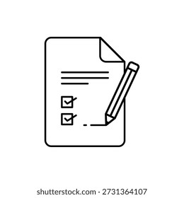 Checklist document with pencil on white background for business and organization