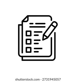 Checklist document with pencil on white background simple line icon