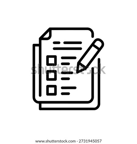 Checklist document with pencil on white background simple line icon