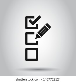 Checklist document sign icon in flat style. Survey vector illustration on isolated background. Check mark banner business concept.