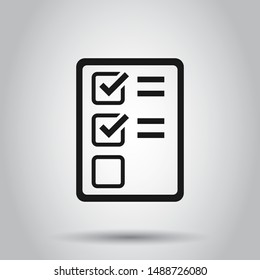 Checklist document sign icon in flat style. Survey vector illustration on isolated background. Check mark banner business concept.