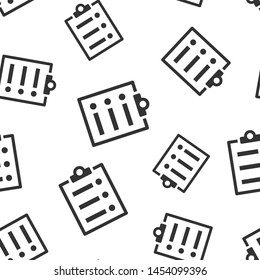 Checklist document sign icon seamless pattern background. Survey vector illustration on white isolated background. Check mark banner business concept.
